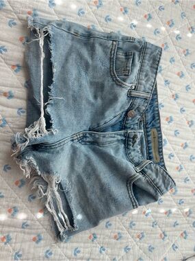 Light Blue Distressed Denim Jean Shorts - Women's